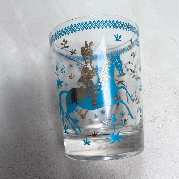 Mid Century Arabian Nights Vintage Horse & Rider glass lowball large rocks set - Picture 10 of 10